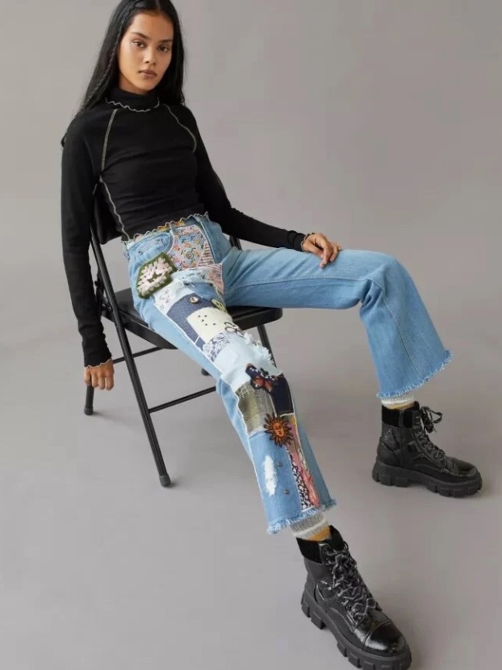 BDG  EUC High Waisted Y2K Patchwork Flare Jeans Indigo Craft Size 26 - Picture 13 of 13